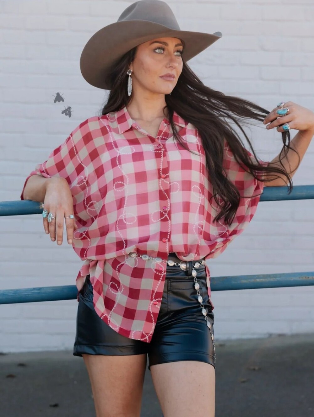 2 Fly Co. NWT SQUARE DANCE - GINGYROPE Red Gingham Western Rope Top L/XL